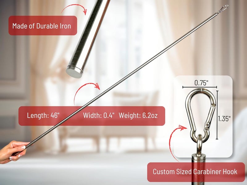 OooWow 46 inch (2 Pack) Stainless Steel Iron Curtain Pull Wand - 2 inches shy of 48 inch Drapery Pull Rod - Versatile Curtain Wand - Metal Drapery Wand (46in SS 2Pk) - Image 3